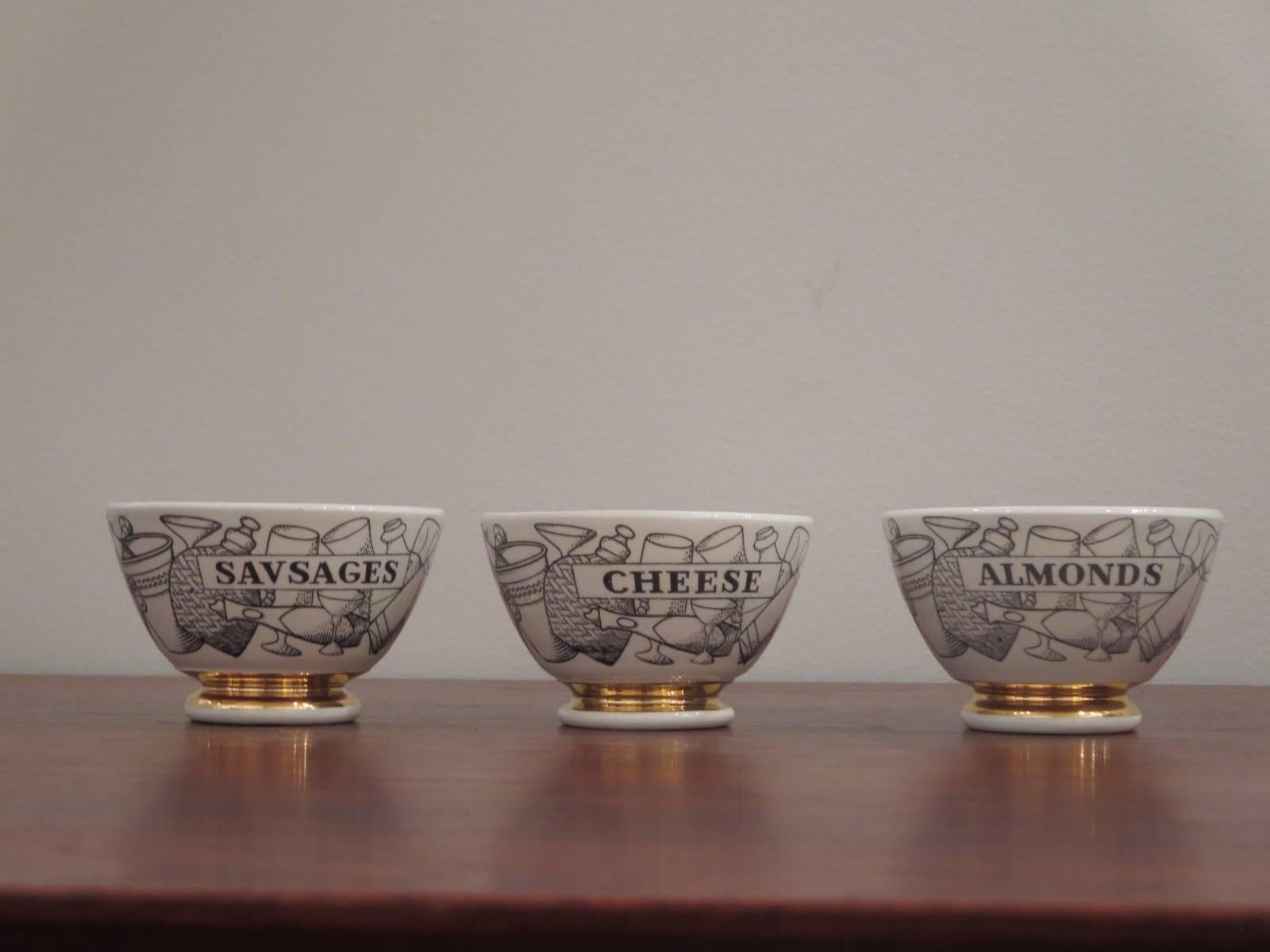 Mid-20th Century Set of Three Small Bowls by Fornasetti