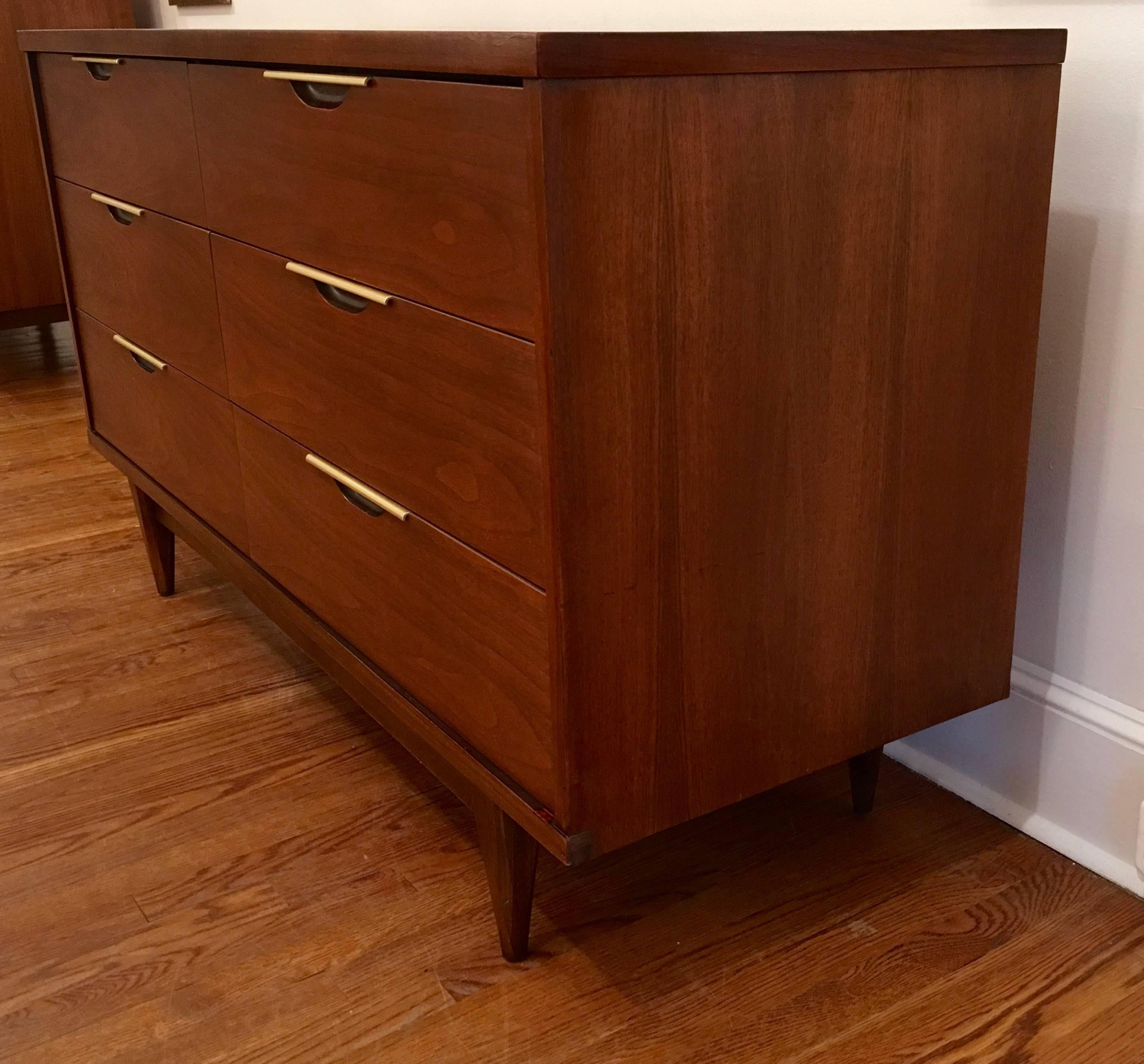 1960s Six-Drawer Walnut Dresser for Kent Coffey 1