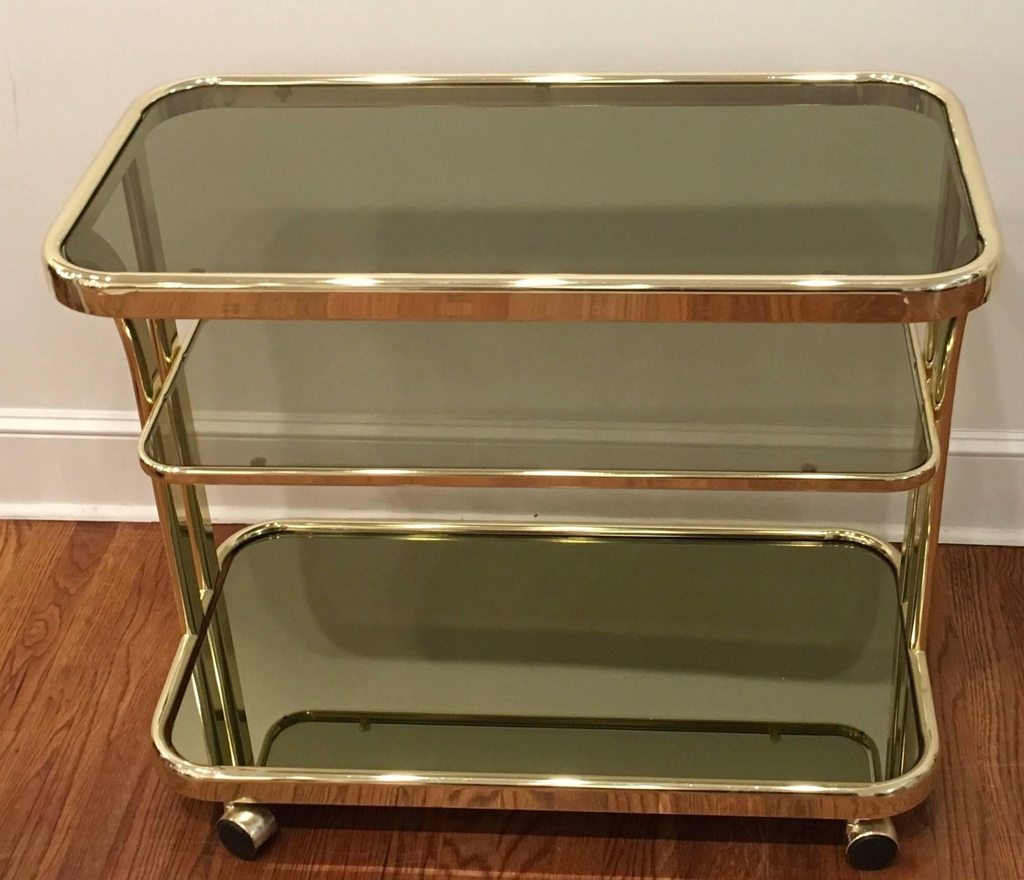Morex Italian Brass Bar Cart In Good Condition For Sale In Tarrytown, NY