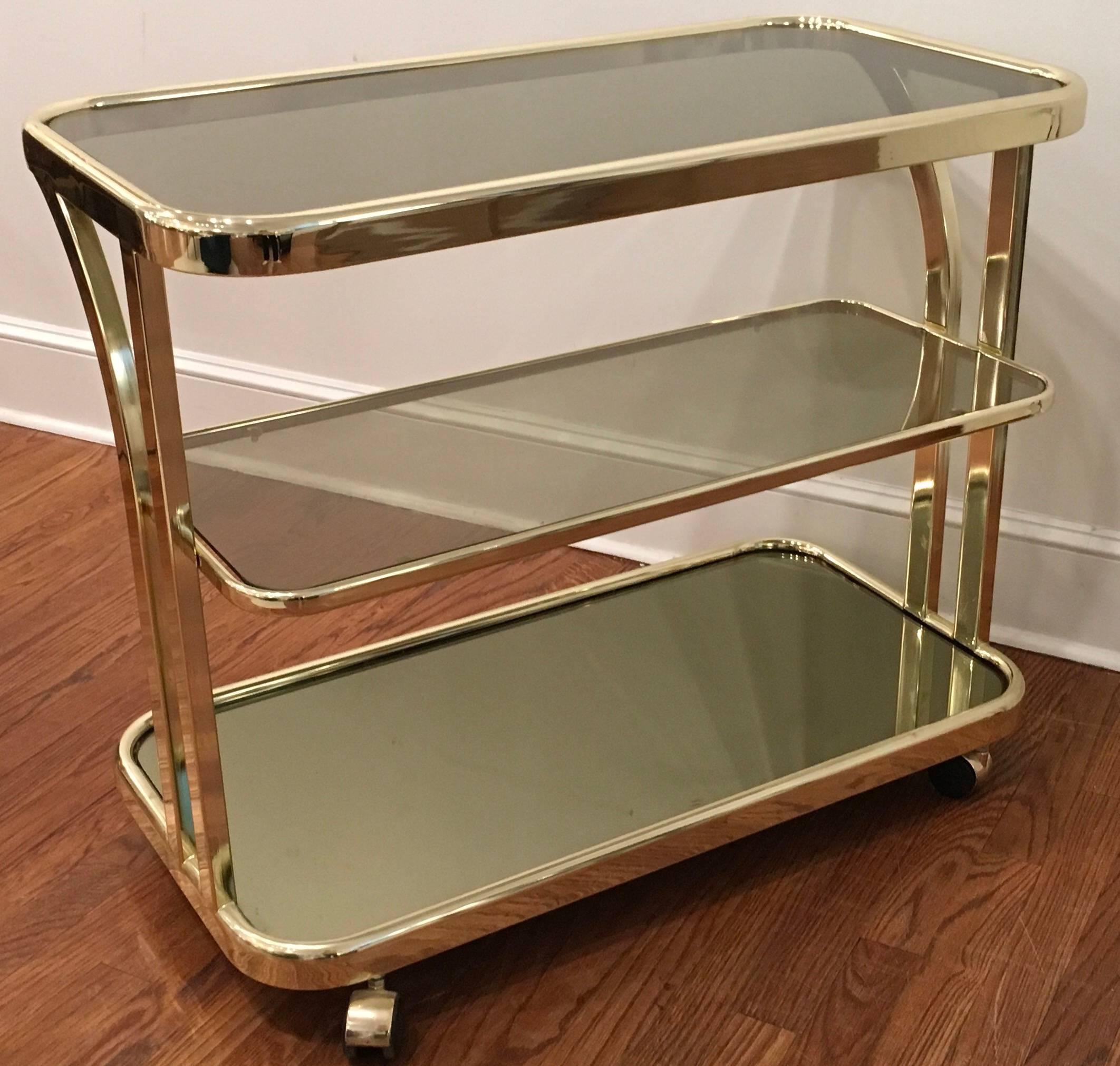 Morex Italian Brass Bar Cart For Sale 5