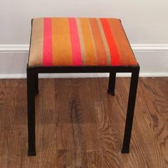 Iron Stool by Danny Ho Fong Upholstered in Vintage Jack Leonor Larsen Fabric
