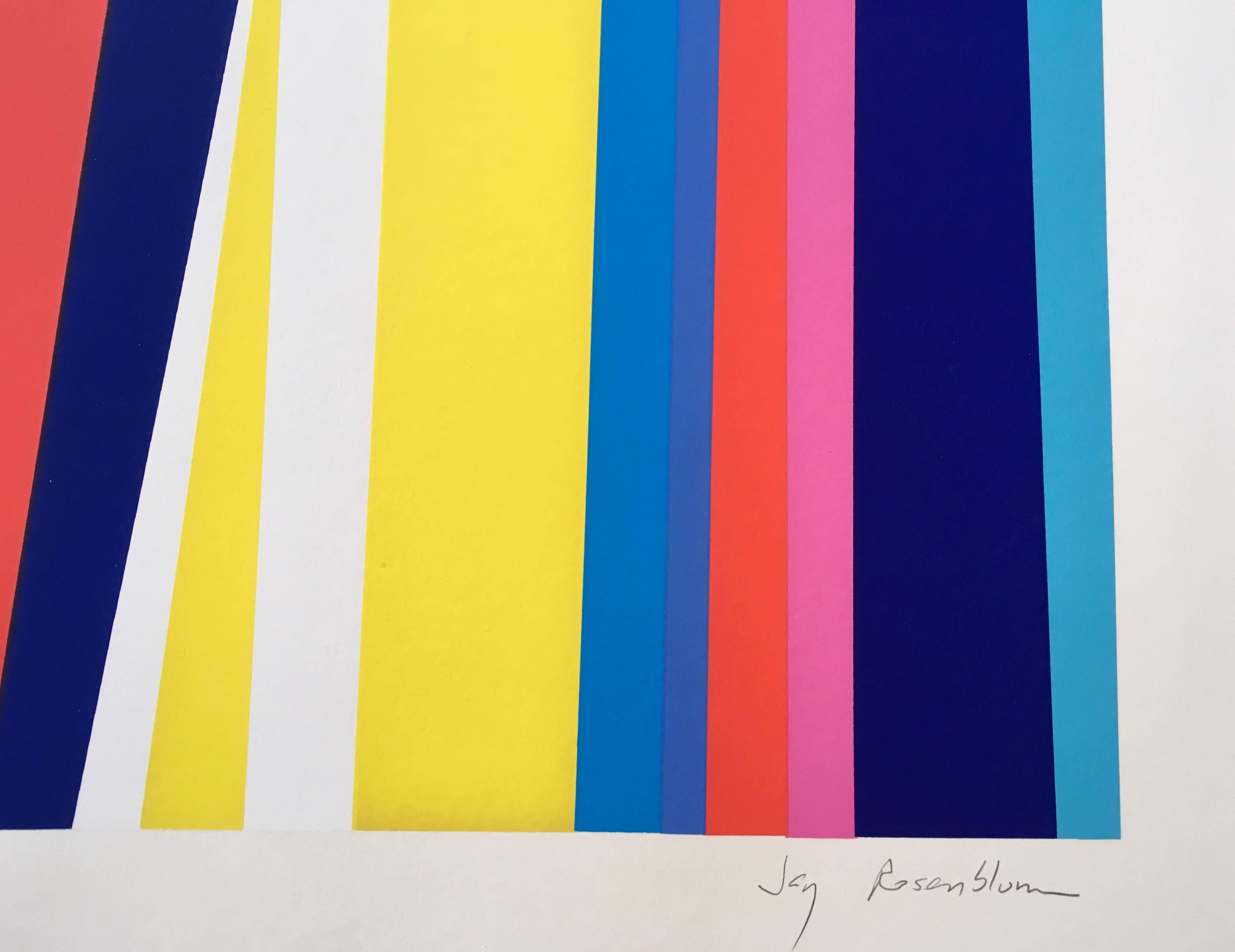 Serigraph by American abstract expressionist and color field artist Jay Rosenblum (1933-1989). The colors are pristine. The print is signed and numbered by the artist and is from an edition of 100.