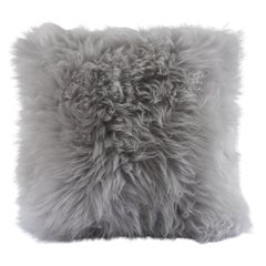 Alps Light Grey Shearling Sheepskin Pillow Fluffy Cushion by Muchi Decor