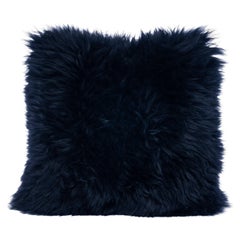 Shearling Sheepskin Dark Blue Cushion by Muchi Decor, Made in Italy