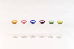 Set of 6 Baccarat Multicolor Cut to Clear Tall Cordials with Cut Crystal Stems