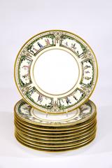 10 Raynaud Limoges Rare "Promenade au Palais Royale" Gilt Enamel Dinner Plates