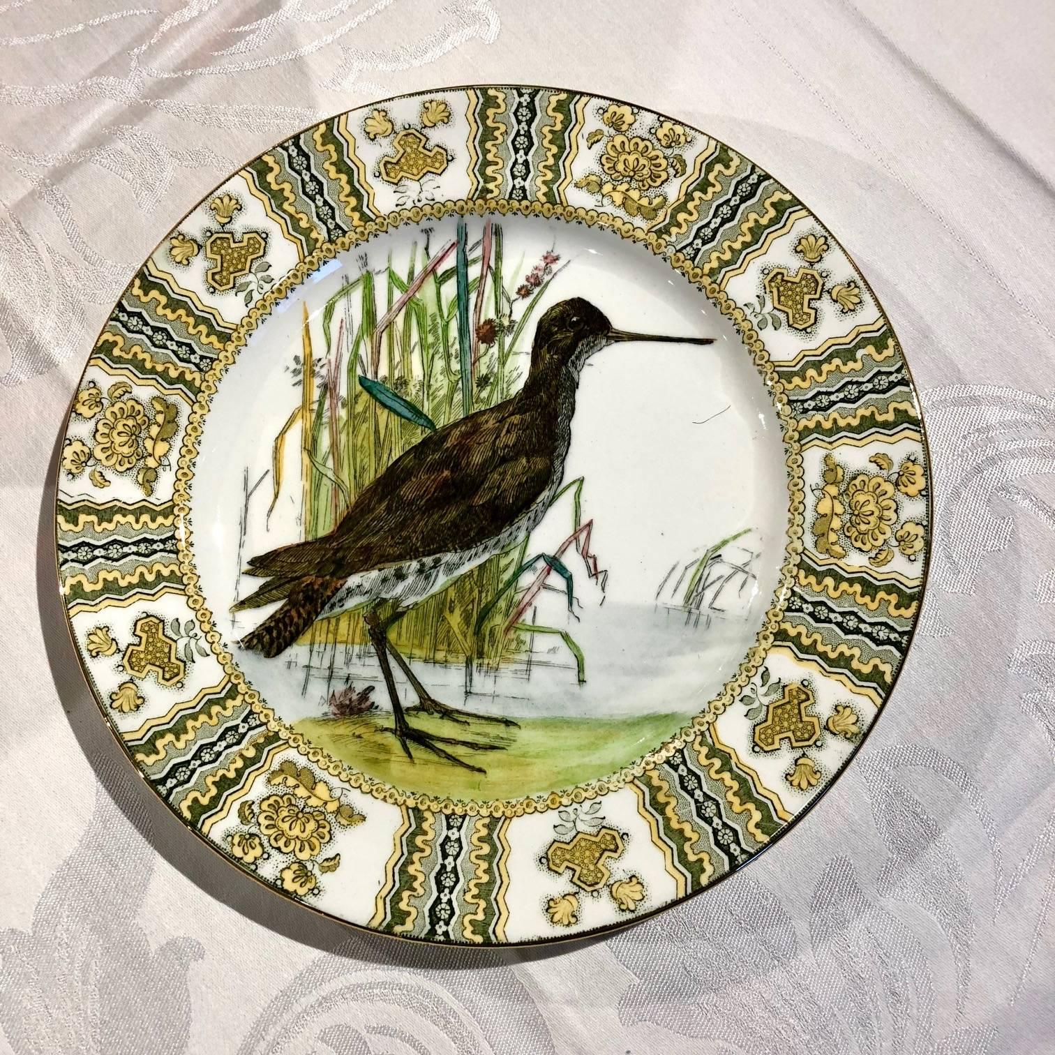 British Set of 12 Royal Doulton Dinner Plates with Hand Colored Birds