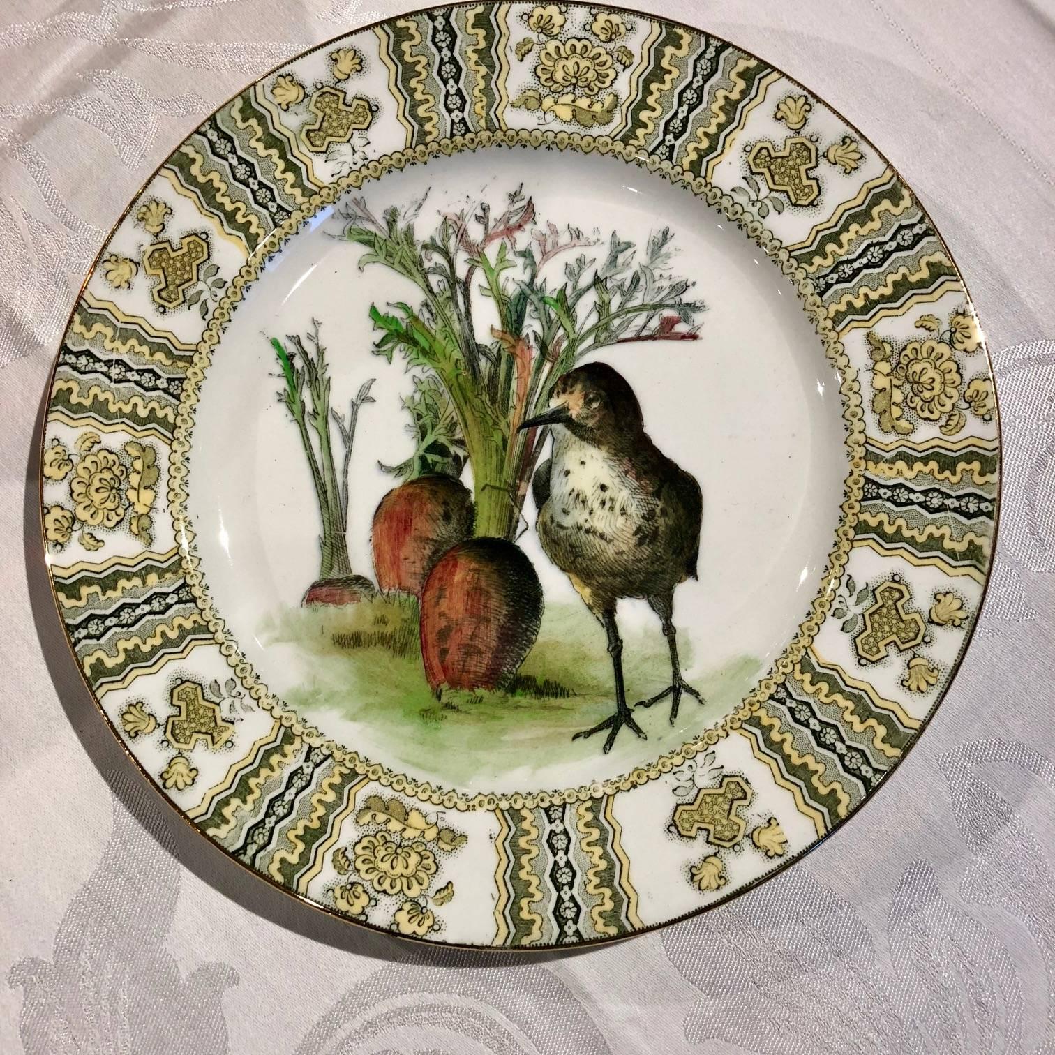 Set of 12 Royal Doulton Dinner Plates with Hand Colored Birds In Excellent Condition In Great Barrington, MA
