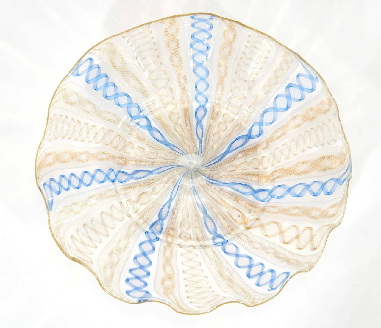 Set of 10 Salviati Venetian/Murano  Hand Blown Latticino Bowls & Plates In Excellent Condition In Great Barrington, MA