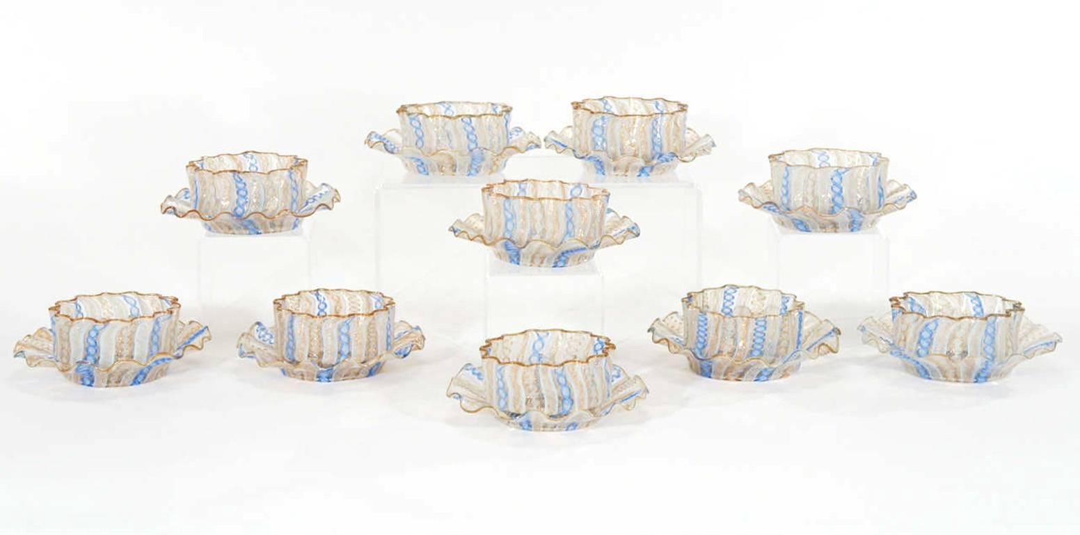 Set of 10 Salviati Venetian/Murano  Hand Blown Latticino Bowls & Plates 4