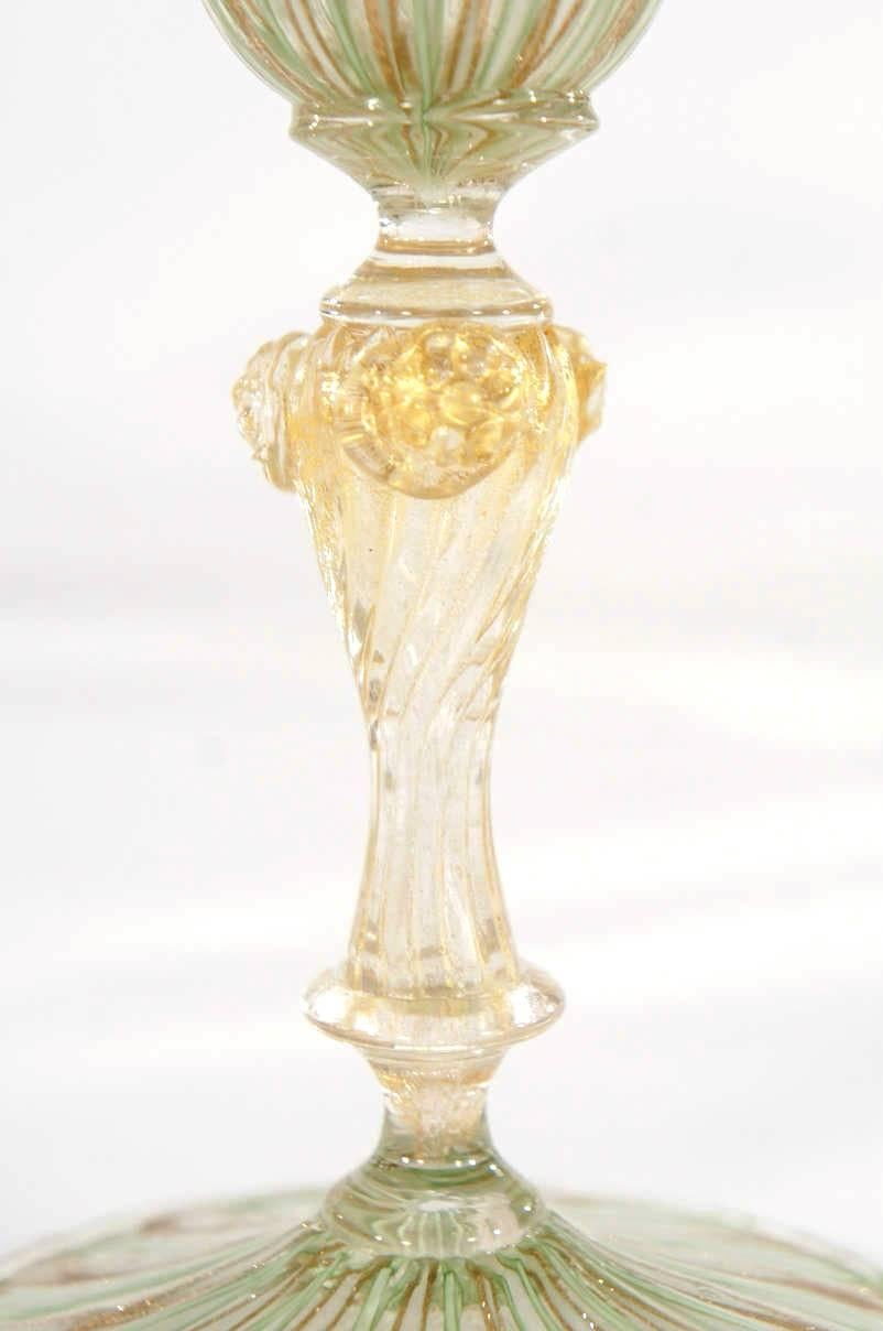 Blown Glass Twelve Handblown Salviati Latticino Goblets with Gold Leaf Inclusions