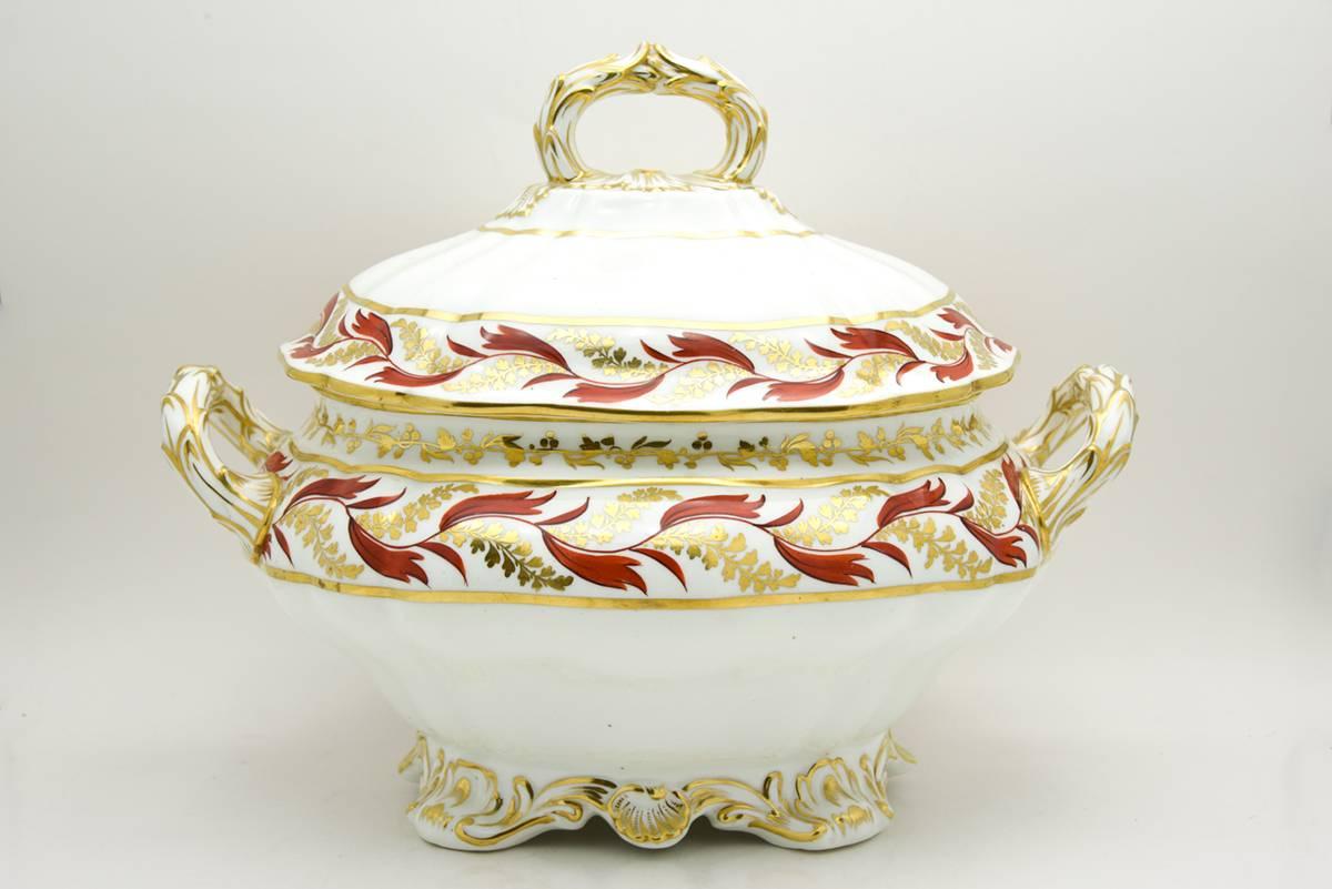 Hand-Painted 19th Century Spode Gilt and Enamel Dark Orange Soup Tureen