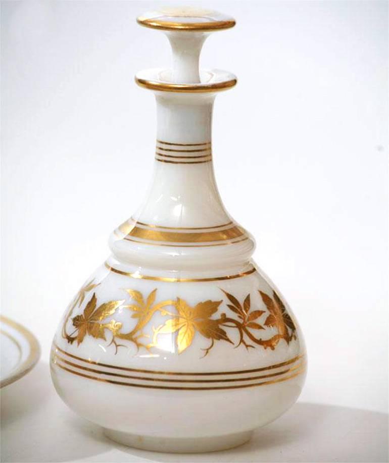 19th Century Baccarat Five-Piece Opaline Water Set with Gilt Enamel Decoration For Sale 2