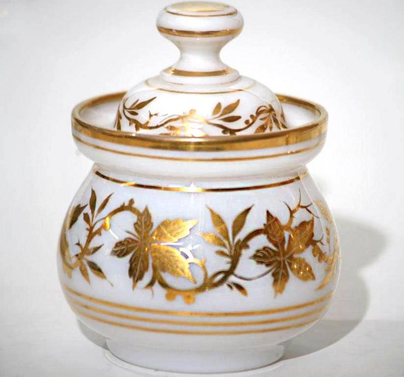 19th Century Baccarat Five-Piece Opaline Water Set with Gilt Enamel Decoration For Sale 5
