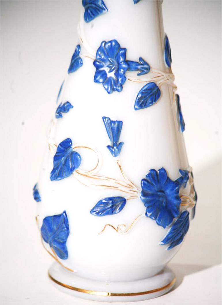 French 19th Century Baccarat Opaline Vase with Enamel Decoration