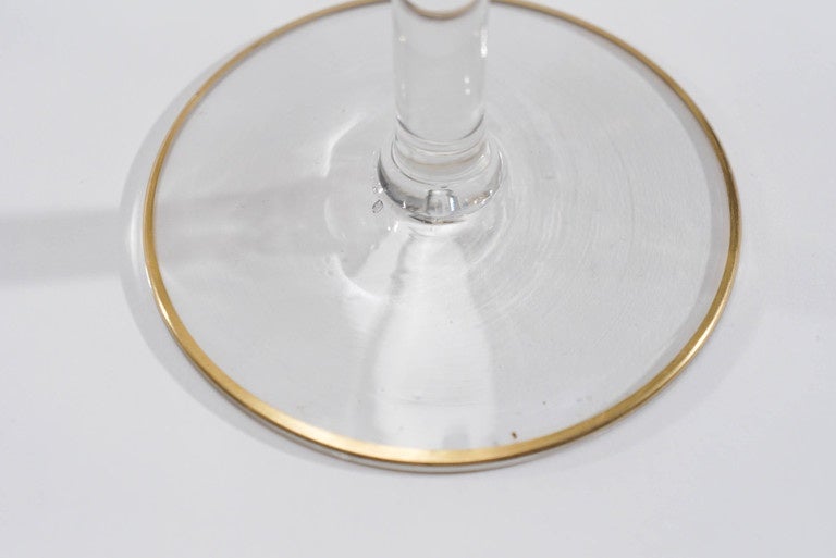 20th Century 12 Baccarat Crystal Wine Goblets Intaglio Cut with Gilded Exotic Bird Motifs