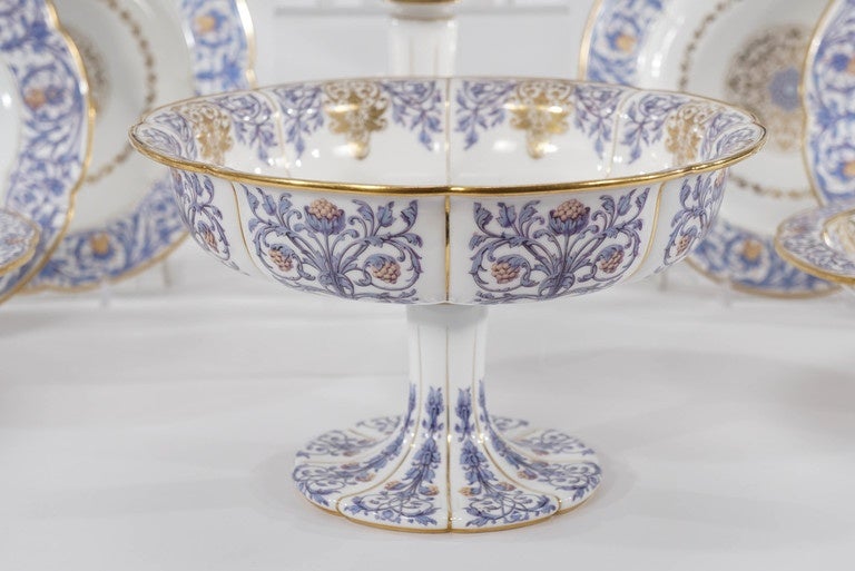 Mid-19th Century 19th Century Sevres Neoclassical Blue and Gold Dessert Service with 16 Pieces