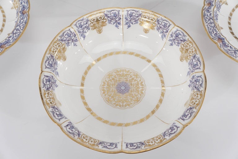 Porcelain 19th Century Sevres Neoclassical Blue and Gold Dessert Service with 16 Pieces