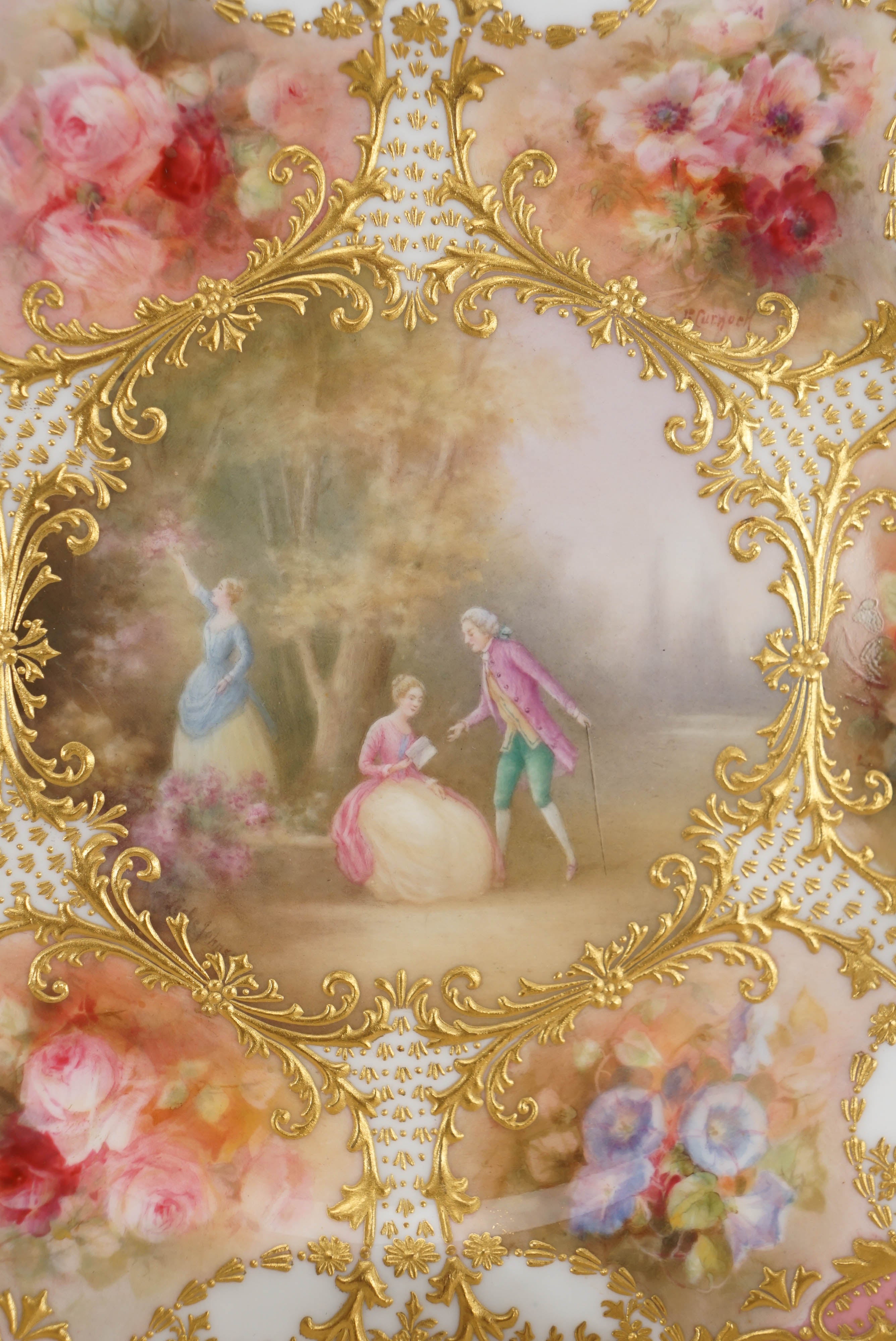 Gilt 12 Royal Doulton Hand Painted Artist Signed Custom Made Cabinet Plates For Sale