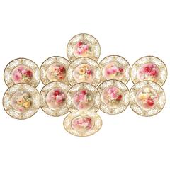 12 Royal Doulton Magnificent Hand-Painted Dinner Service Plates, Signed Curnock