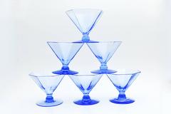 Set of Ten Fry French Blue Art Deco Octagonal Dessert Sherbet Coupes