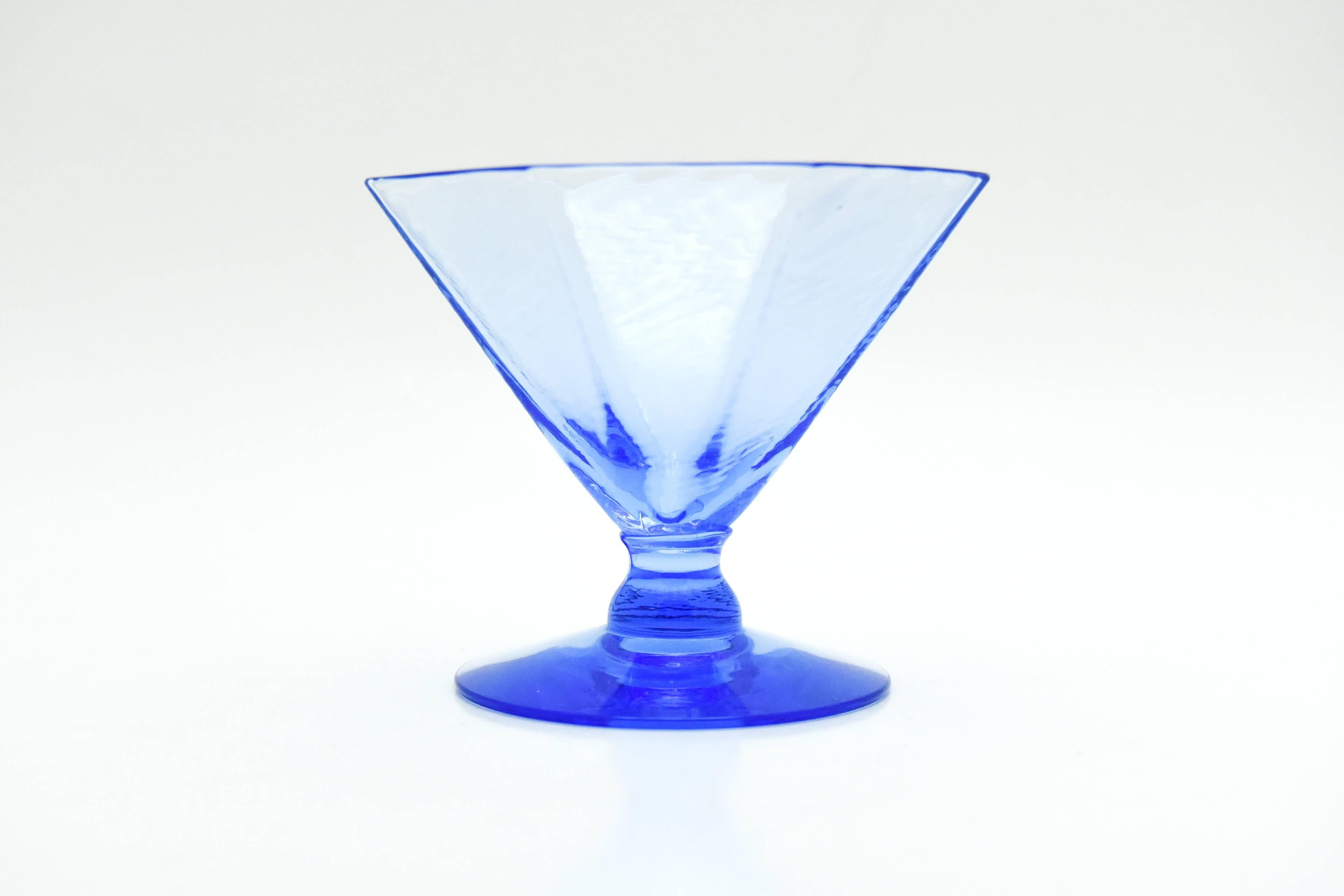 Set of Ten Fry French Blue Art Deco Octagonal Dessert Sherbet Coupes In Excellent Condition In Great Barrington, MA