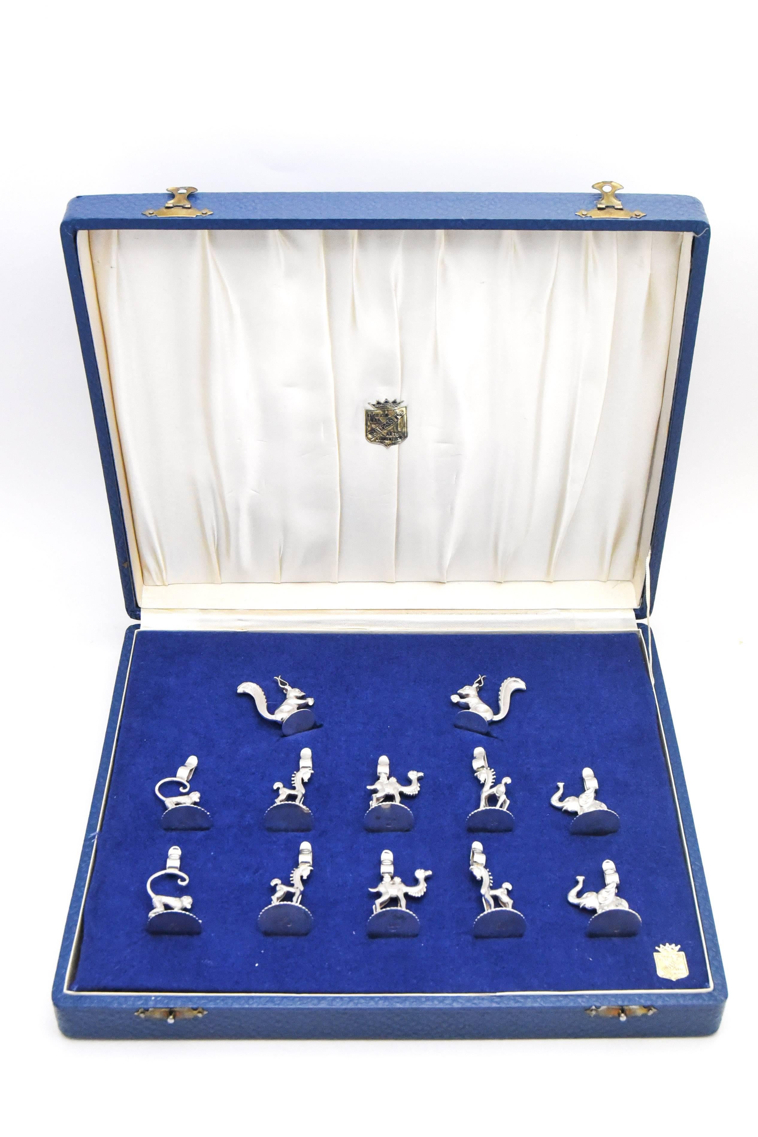 Boxed Set of 12 Sterling Silver Art Deco Animal Place Card Holders 4