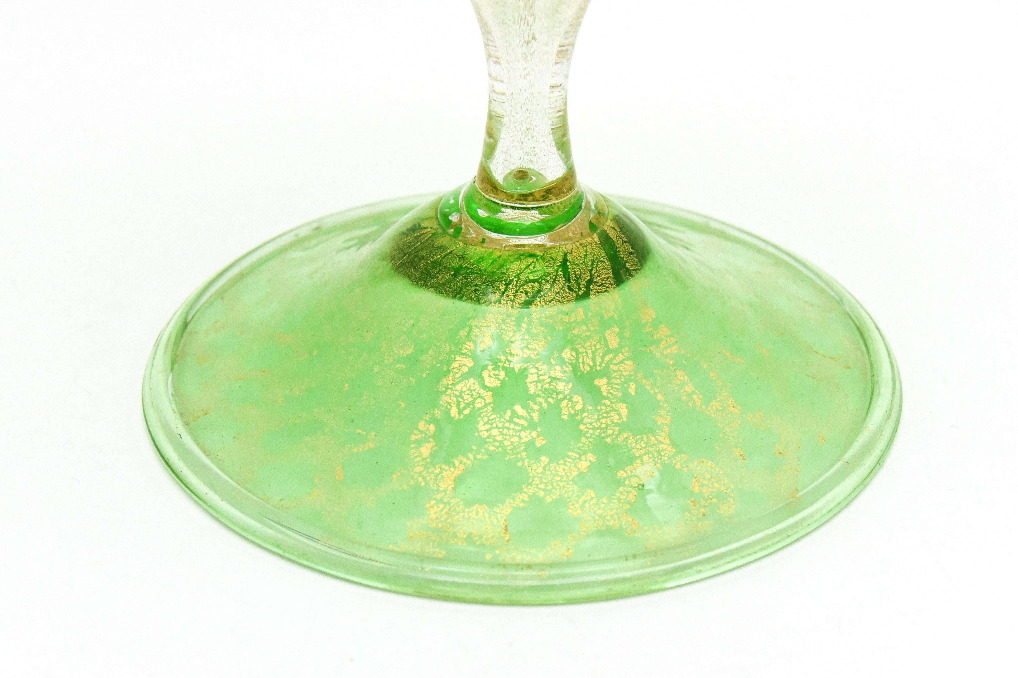 19th Century Salviati Murano Venetian Handblown Green and Gold Dragon Centerpiece