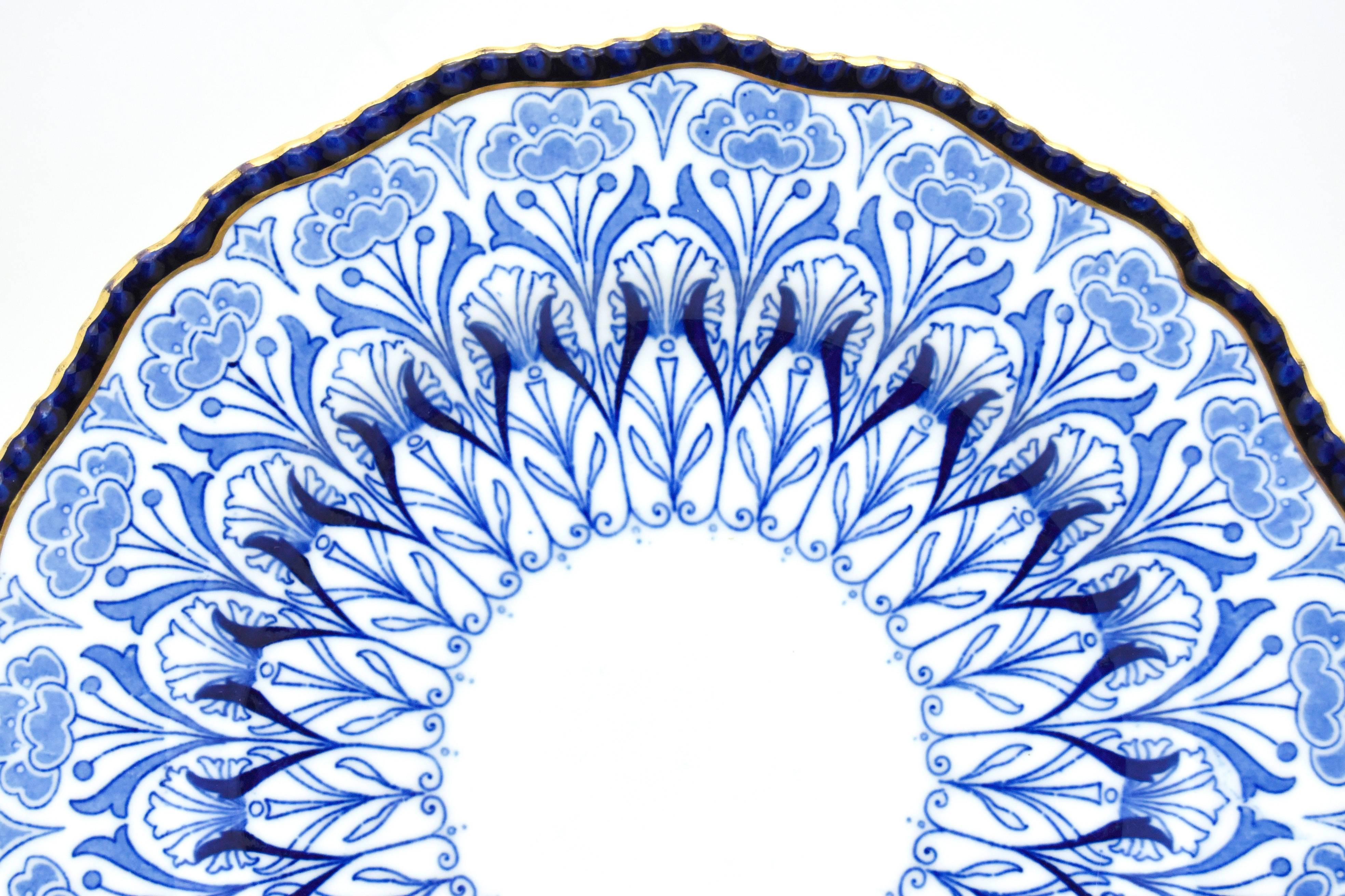English Set of 11 Doulton 19th C. Aesthetic Movement Cobalt Blue Dinner Plates w/ Poppie