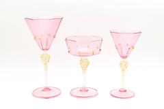 Salviati Venetian Complete Table Service for 12 Handblown Pink and Gold Goblets