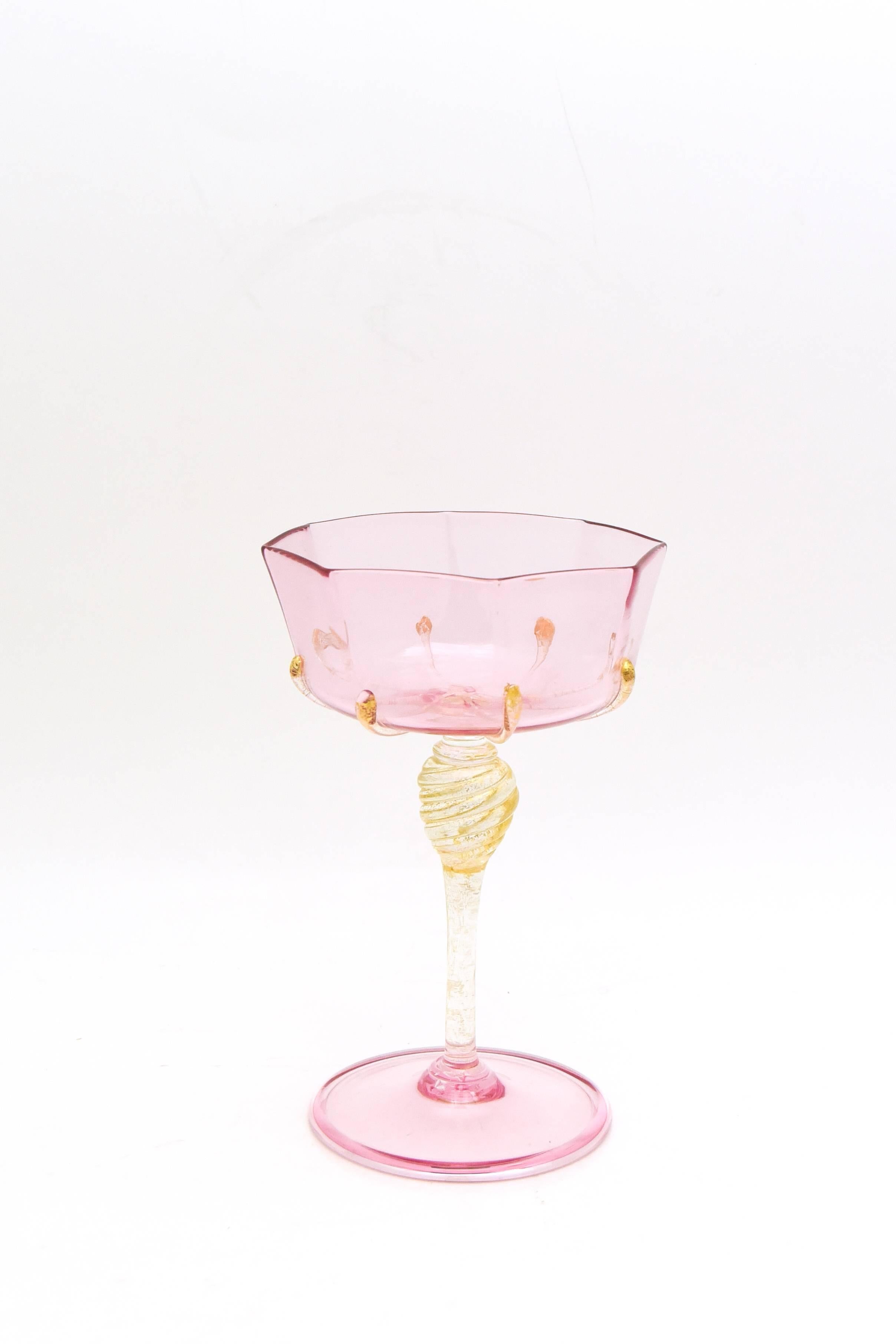 Salviati Venetian Complete Table Service for 12 Handblown Pink and Gold Goblets 4