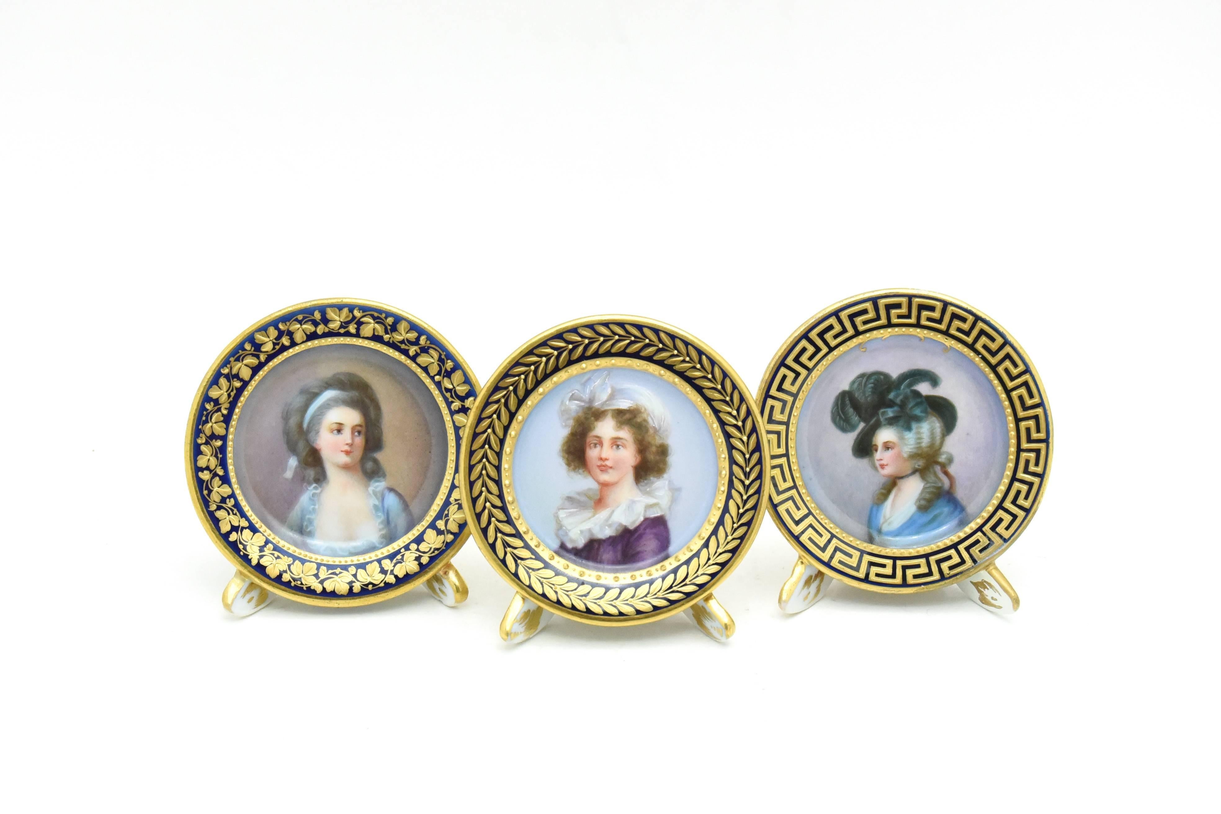 German Set of 12 Dresden Hand-Painted Portrait Place Card Holders of French Royalty