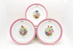 Set of French Pink Floral Dessert Set with 12 Plates and Two Footed Compotes