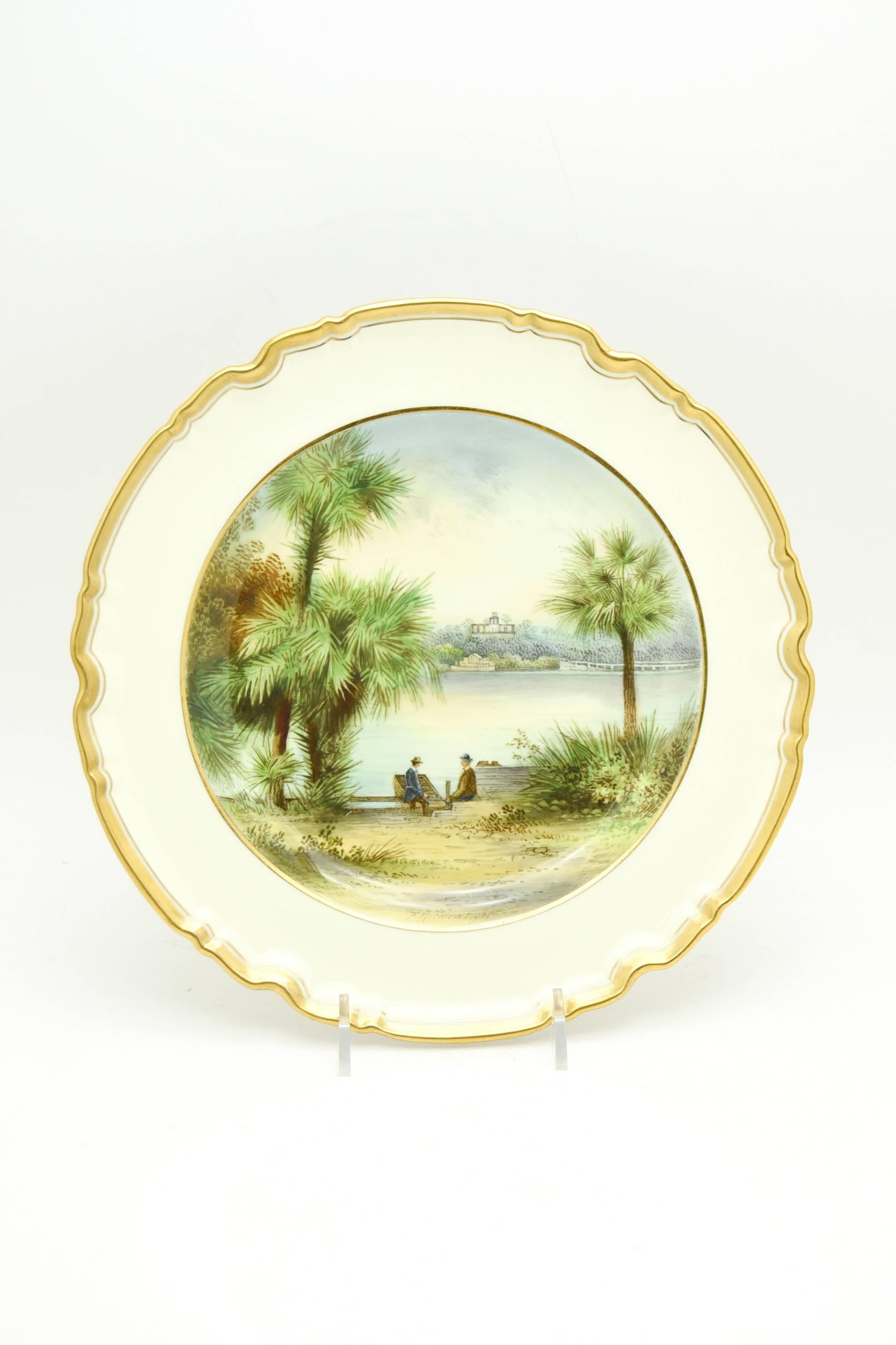 English 12 Copeland Spode Hand Painted Historic Fresh Water Cabinet/Dessert Plates For Sale