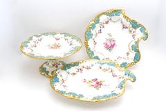 Royal Crown Derby Turquoise And Gold Hand Painted 14-Piece Dessert Service