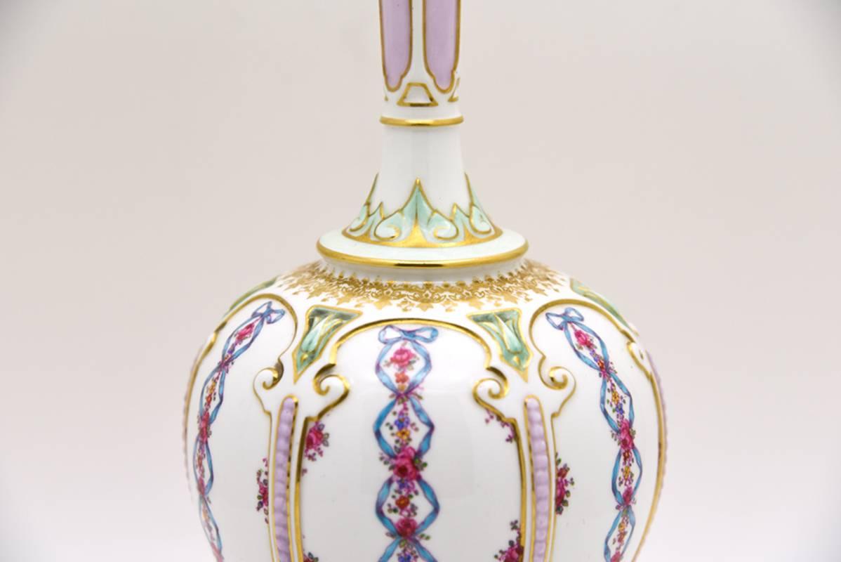 Gold Royal Worcester Art Nouveau Gilded Polychrome Enamel Vase with Matching Lid For Sale