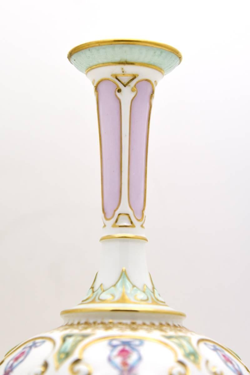 Late 19th Century Royal Worcester Art Nouveau Gilded Polychrome Enamel Vase with Matching Lid For Sale