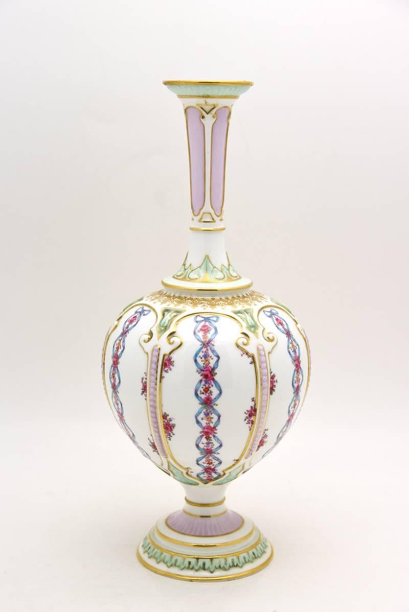 English Royal Worcester Art Nouveau Gilded Polychrome Enamel Vase with Matching Lid For Sale