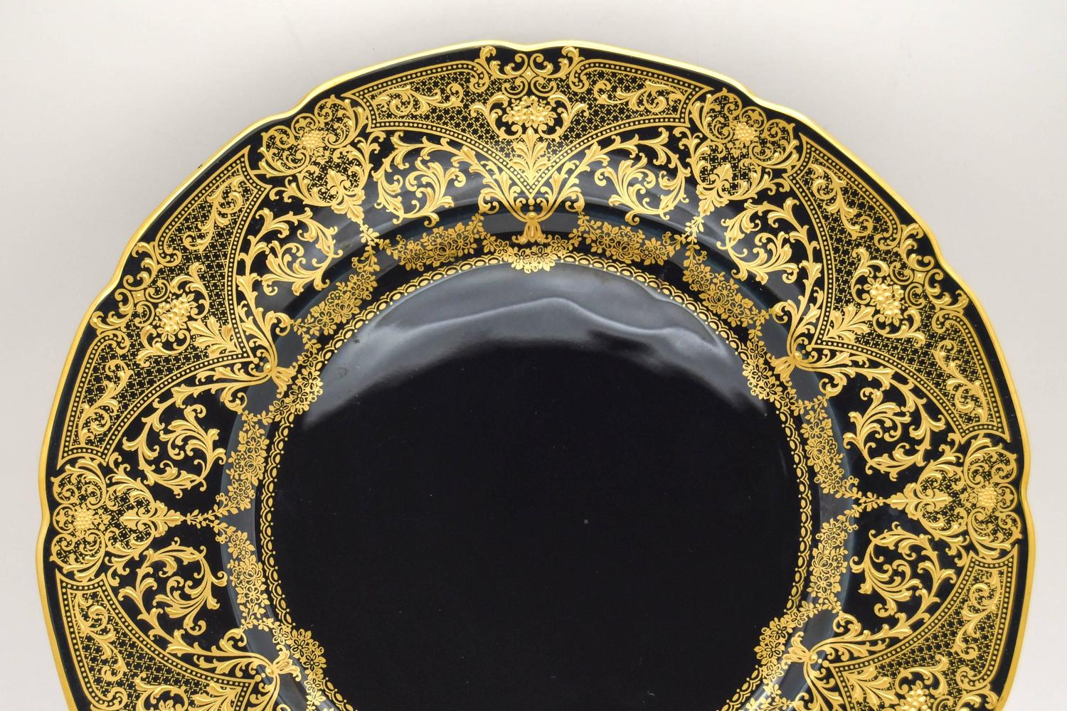 Set of Twelve Custom Order Lenox Black and Raised Paste Gold Dinner