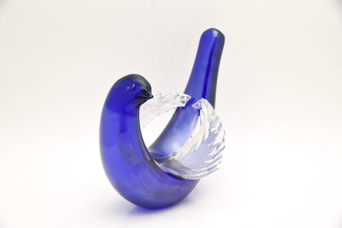 Vetro artistico Firmato Venini Murano Uccelli Blu Colombe Disegnato da Tyra Lundgren in vendita