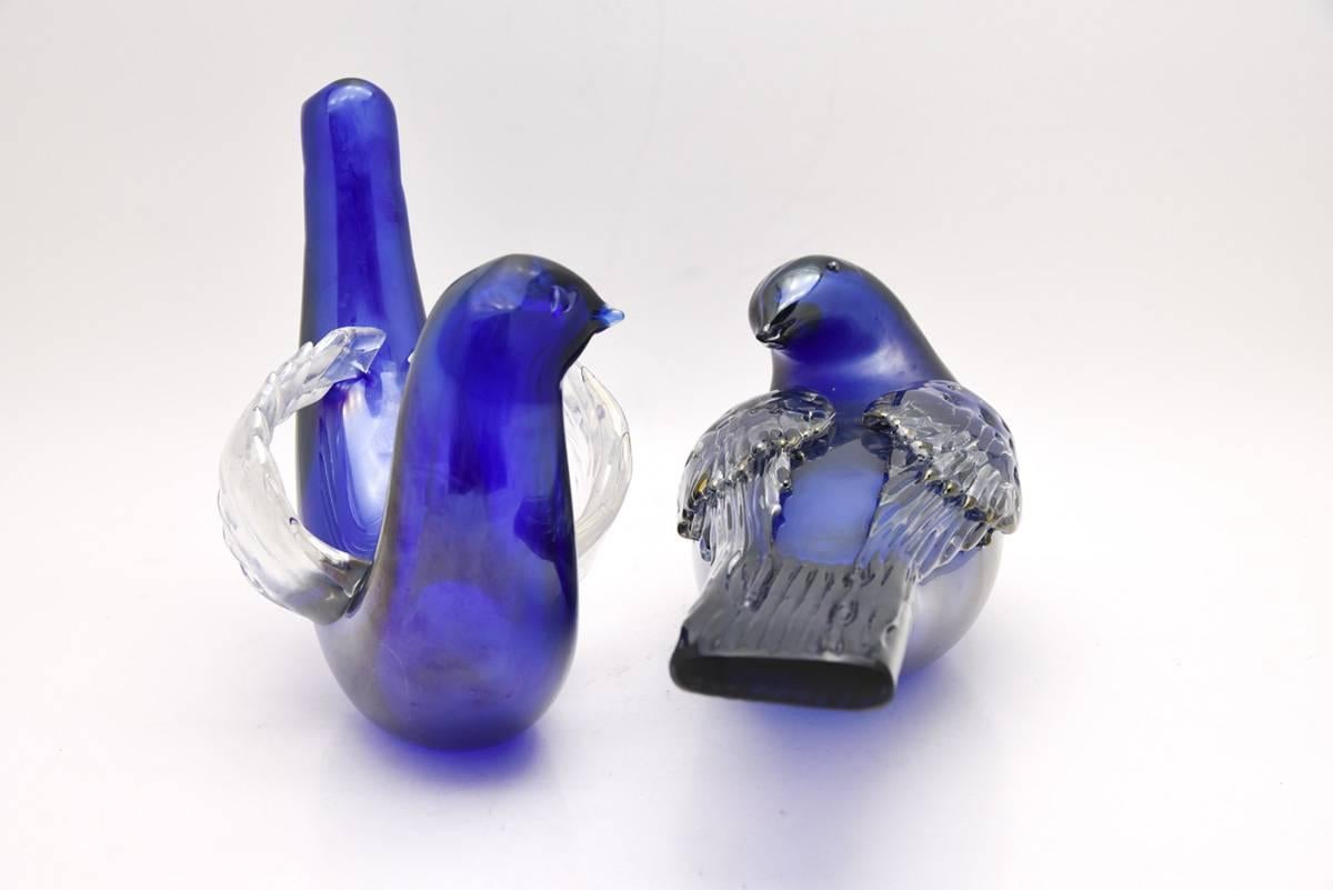 Mid-20th Century Signed Venini Murano Blue Birds Doves Designed by Tyra Lundgren For Sale