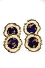 Set of 18 Copeland Aesthetic Movement Cobalt Blue and Raised Gold Dessert Plates