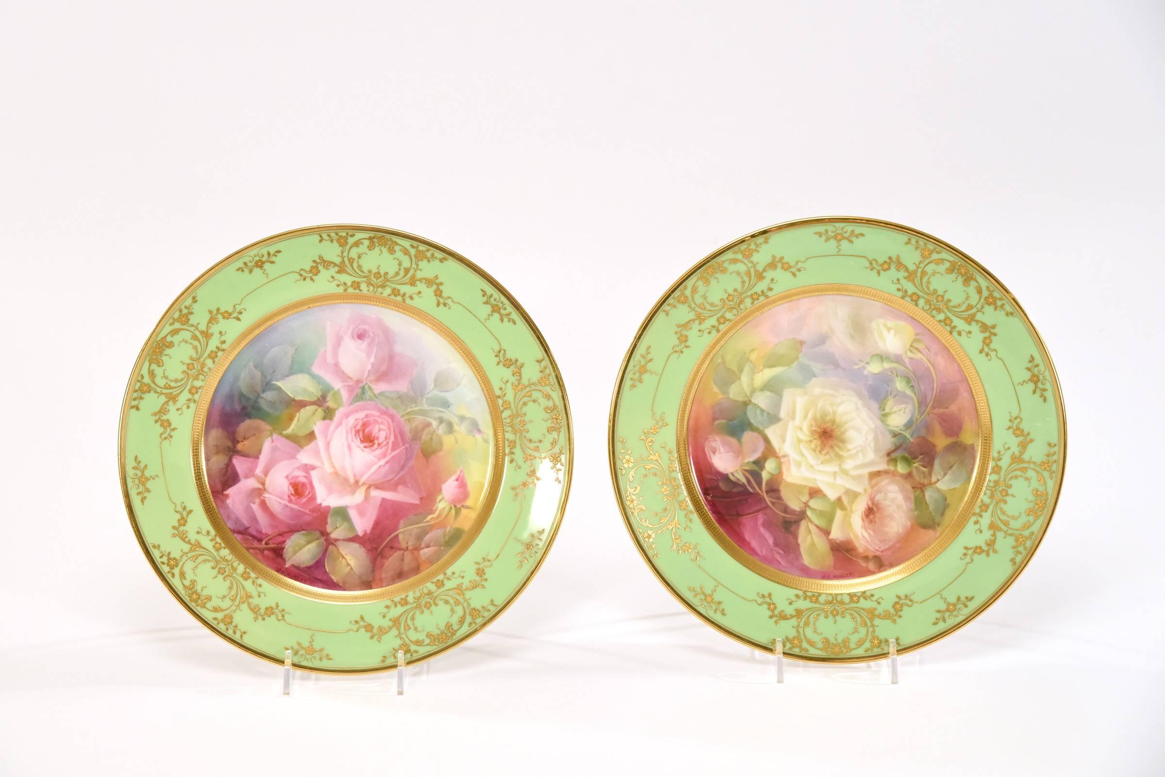Ready for a museum, this set of 12 Lenox cabinet plates are all hand-painted and artist signed by William Morley, one of the most sought after and accomplished artists that worked at Lenox, circa 1920s.
Each plate depicts a rose grouping and