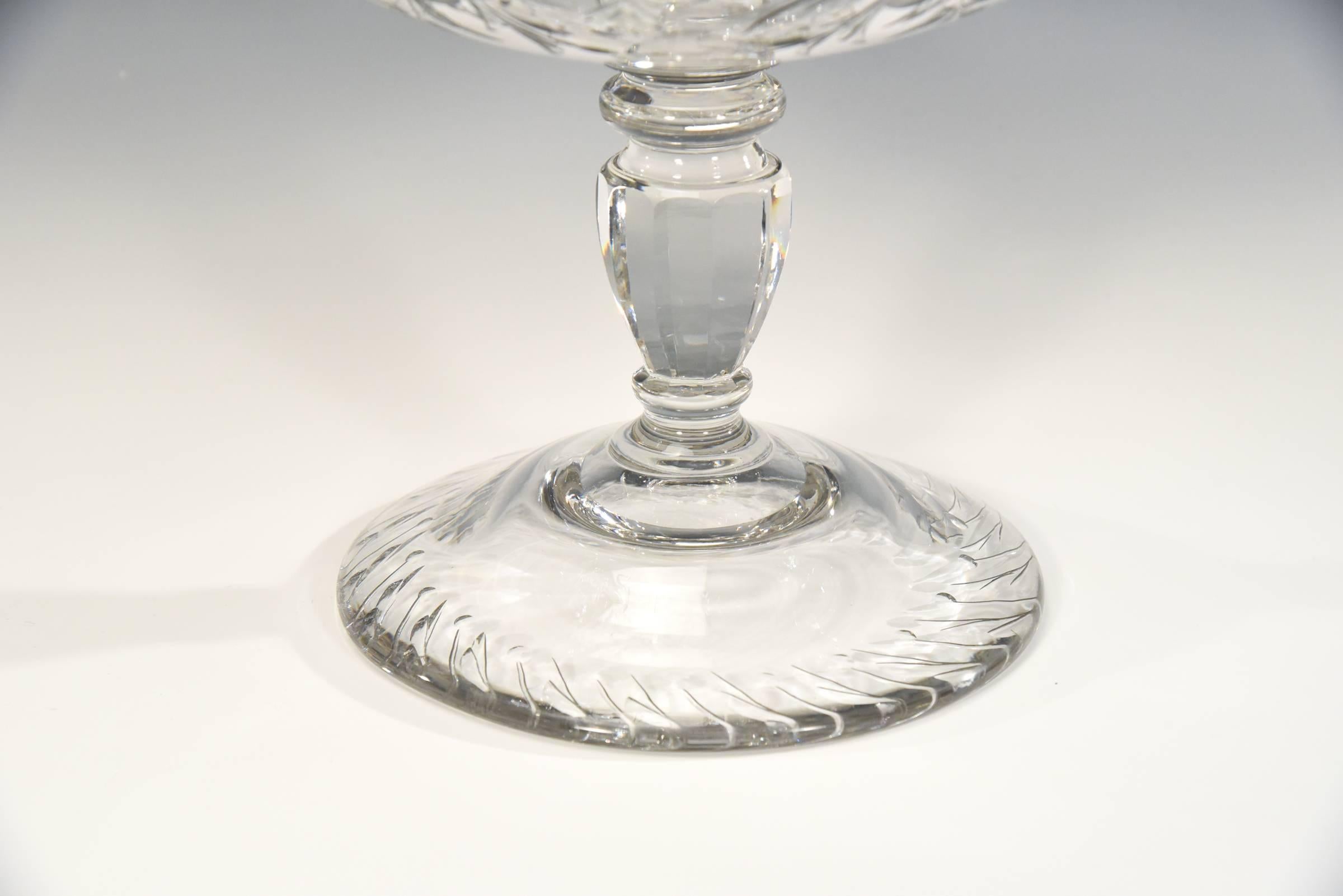 English Webb Monumental Blown Crystal Footed Centerpiece w/ Wheel Cut Floral Engraving  For Sale
