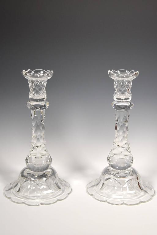 Set of Four Stuart Hand Blown Cut Crystal Footed Candlesticks