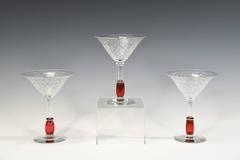 Set of 12 Libbey Nash Art Deco Handblown Wheel Cut Ruby Stem Cocktail Glasses
