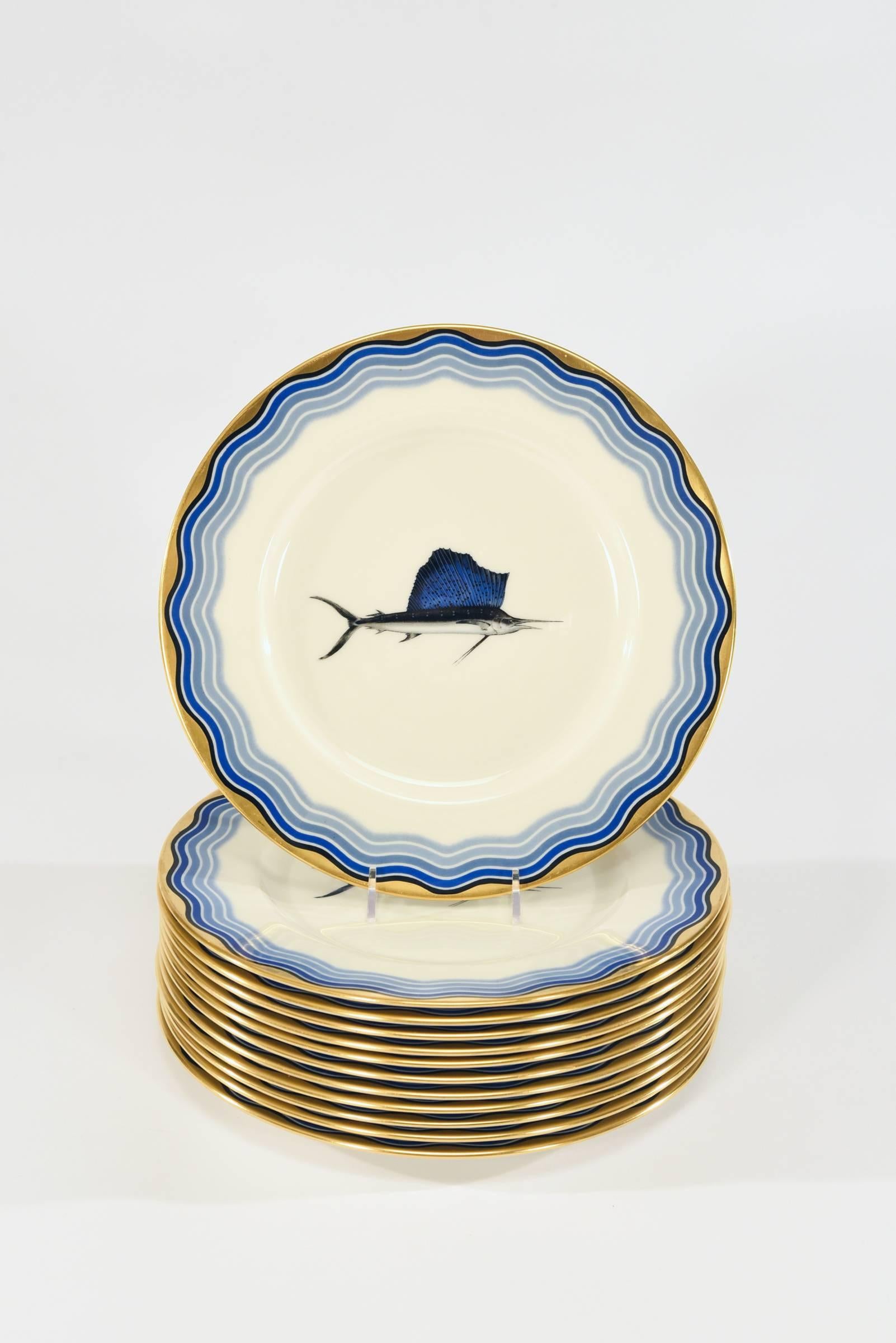 This is a fabulous set of 12 Lenox custom order service plates with undulating 