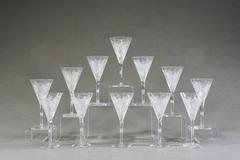 Set of 12 Signed Baccarat Elbeuf Crystal Tall Water Goblets