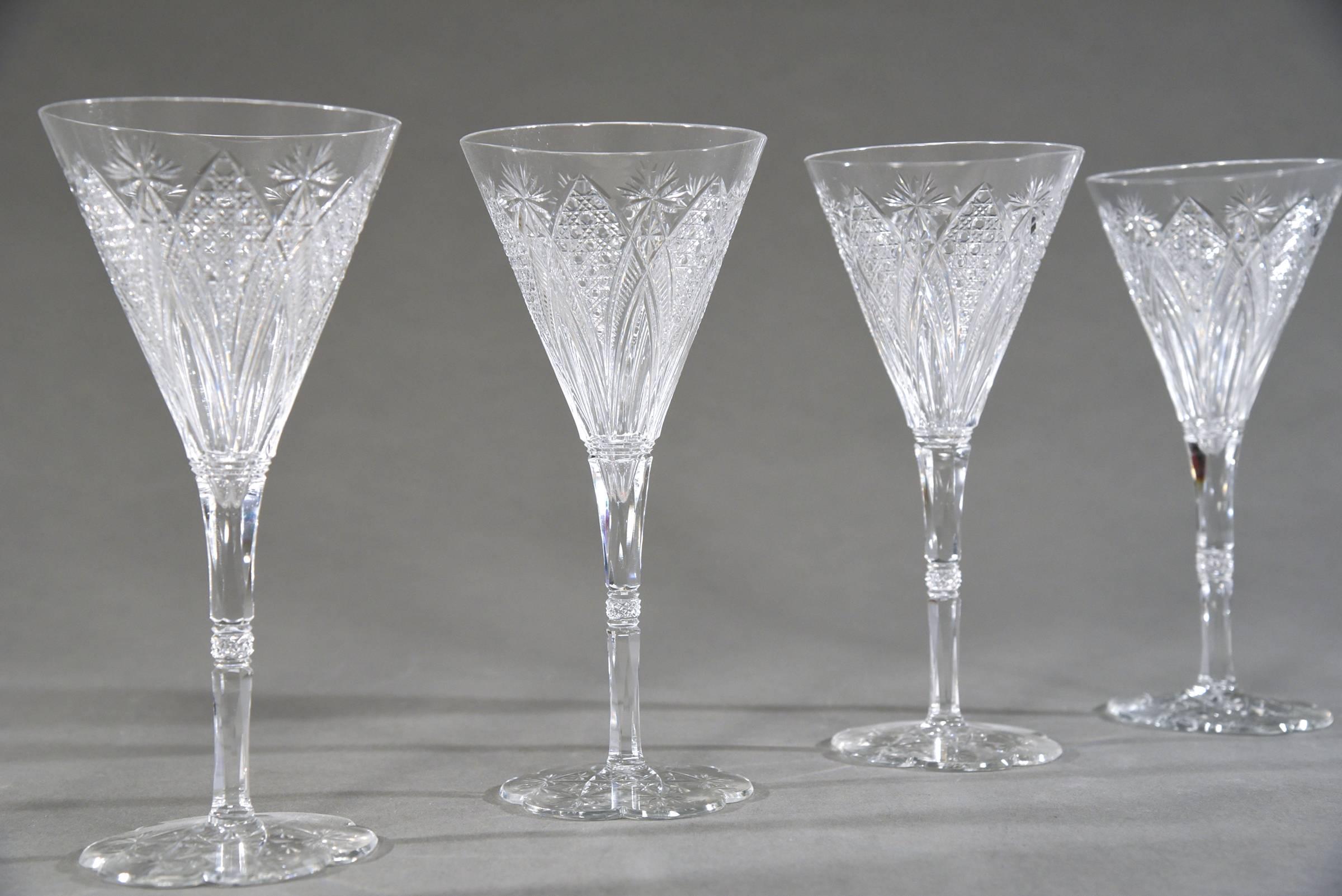 Art Nouveau Set of 12 Signed Baccarat Elbeuf Crystal Tall Water Goblets