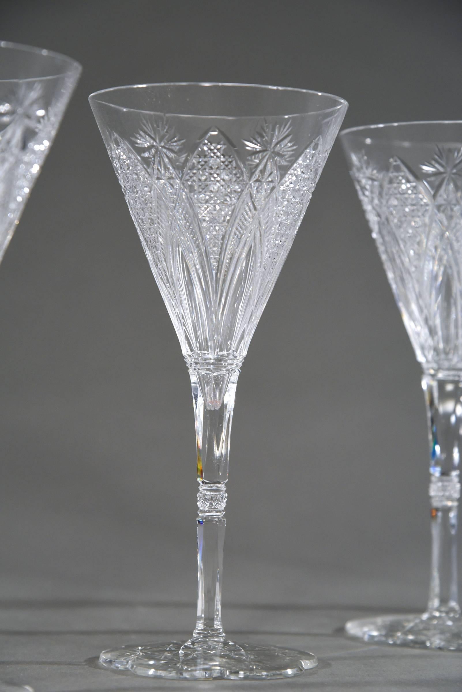 French Set of 12 Signed Baccarat Elbeuf Crystal Tall Water Goblets